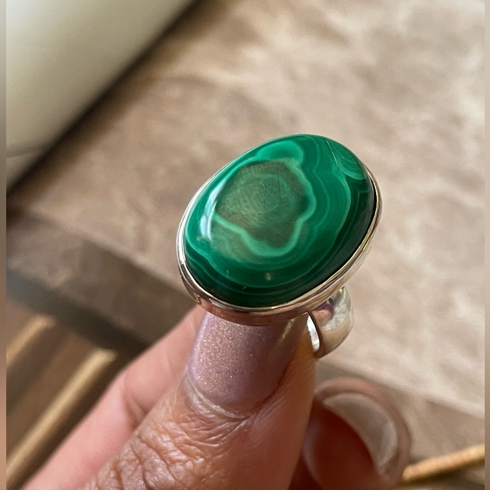 “BOHO” 925 Sterling silver Malachite Ring, size: us 7 or adjustable